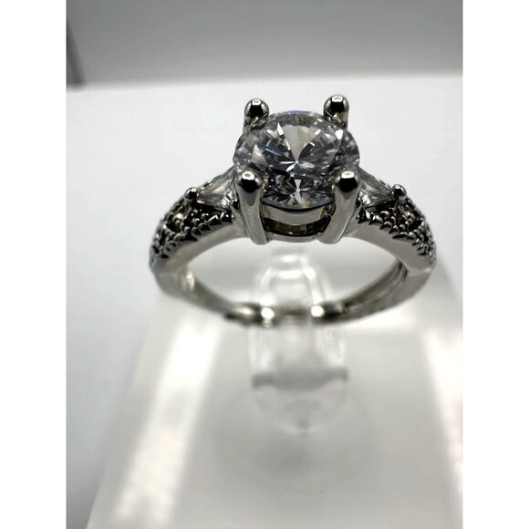 Cubic Zirconia Moissanite Silver Tone Adjustable Ring - Picture 5 of 8